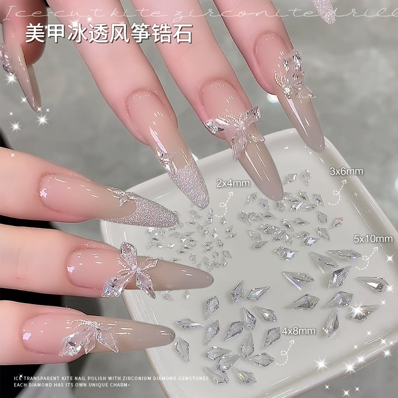 Kite-Shaped Zircon Butterfly Nail Art Rhinestones, Super Shiny Diamond Nail Art Decorations, Transparent White Loose Diamonds, Arrow-Shaped Nail Art Accessories