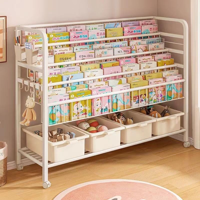 子供用本棚収納ラック床置き絵本ラックおもちゃツーインワン収納ラックシンプルな読書エリアベビーブックケース|undefined
