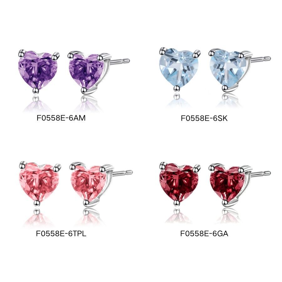 Ins-Style Heart-Shaped Earrings with Padparadscha Gemstones, S925 Sterling Silver Inlaid with Topaz and Amethyst, Simple Design