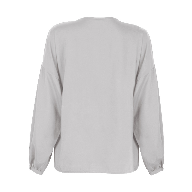 solid color V-neck horn-sleeved casual top NSKX36815