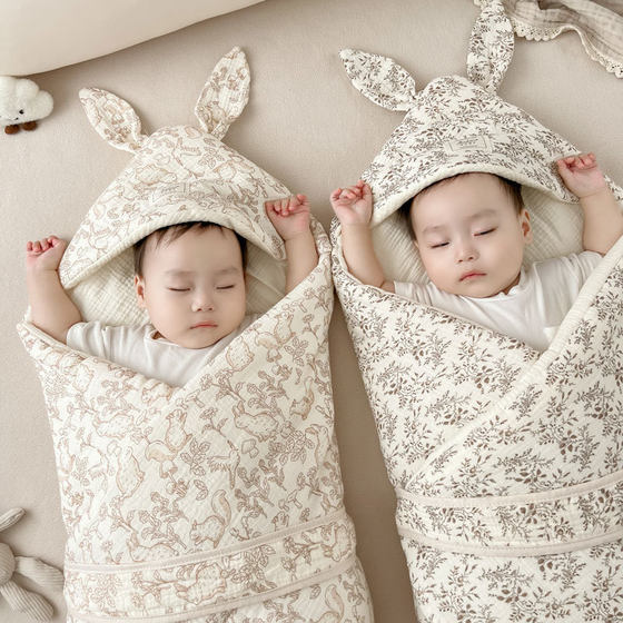 Baby hugging big rabbit ears newborn baby delivery room bag anti-startling baby gauze wholesale