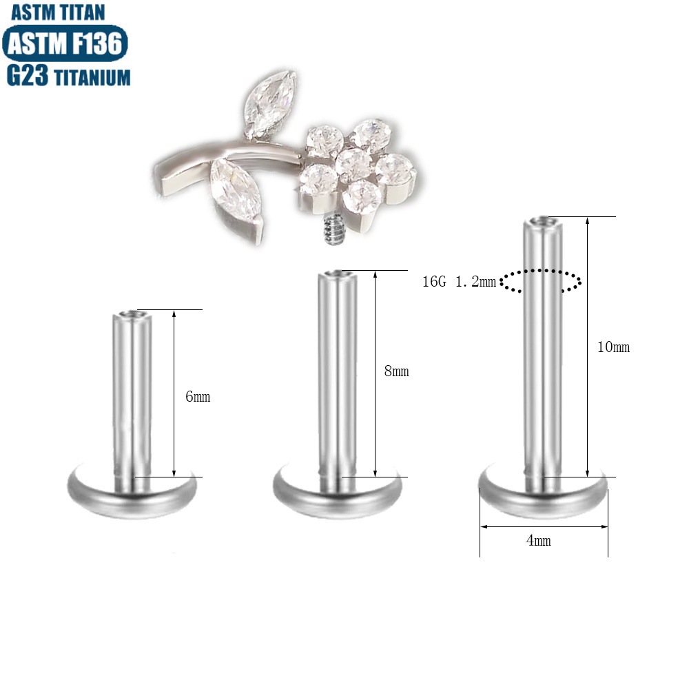 Silver pointed spike labret stud material detail