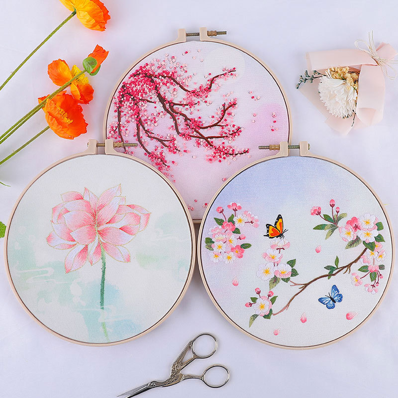 Fan de bordado DIY grupo de bordado manual auto bordado material de principiantes paquete de bordado antiguo su cinta de bordado Fan bordado