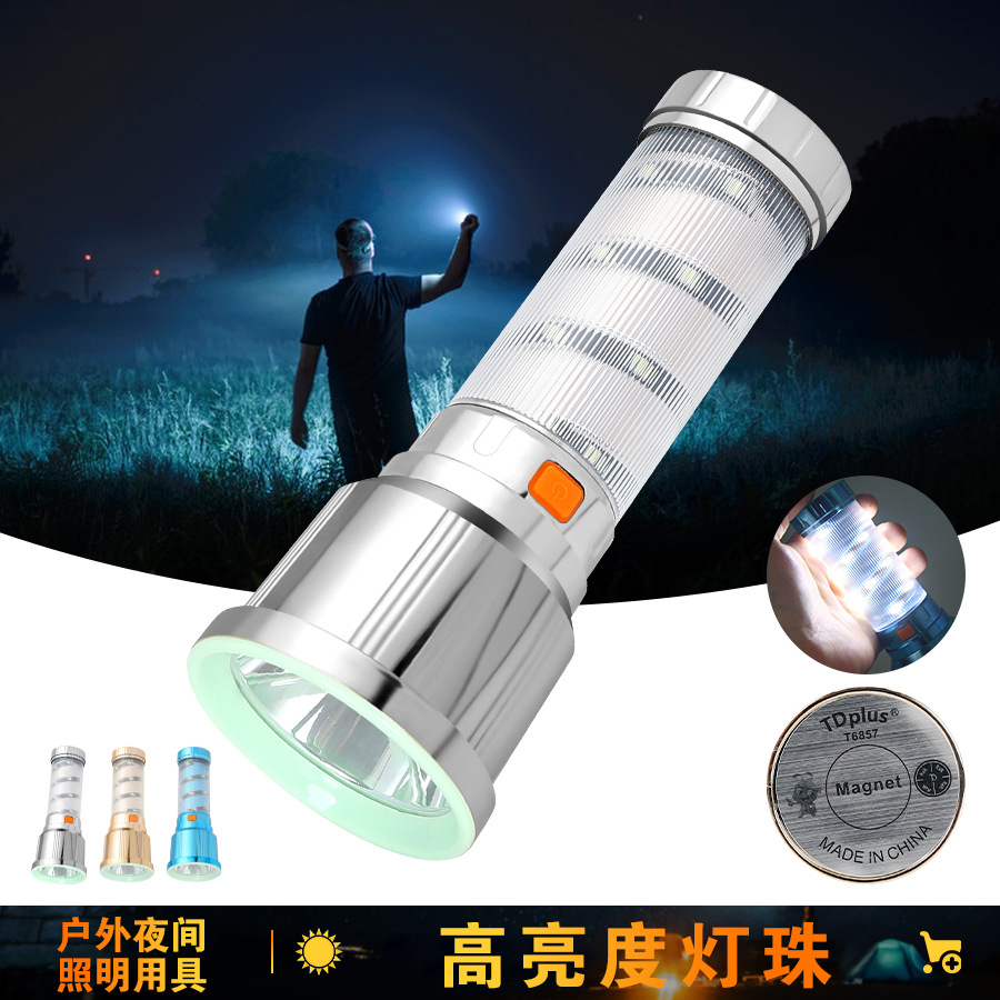 Nuevo cross-border linterna de luz luminosa multifuncional lámpara de camping multifuncional tipo C linterna LED recargable