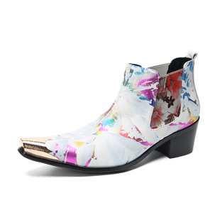 Men's fashionable printed high-top men's shoes Martin boots leather boots autumn and winter new casual fashion boots Foreign Trade men's leather shoes