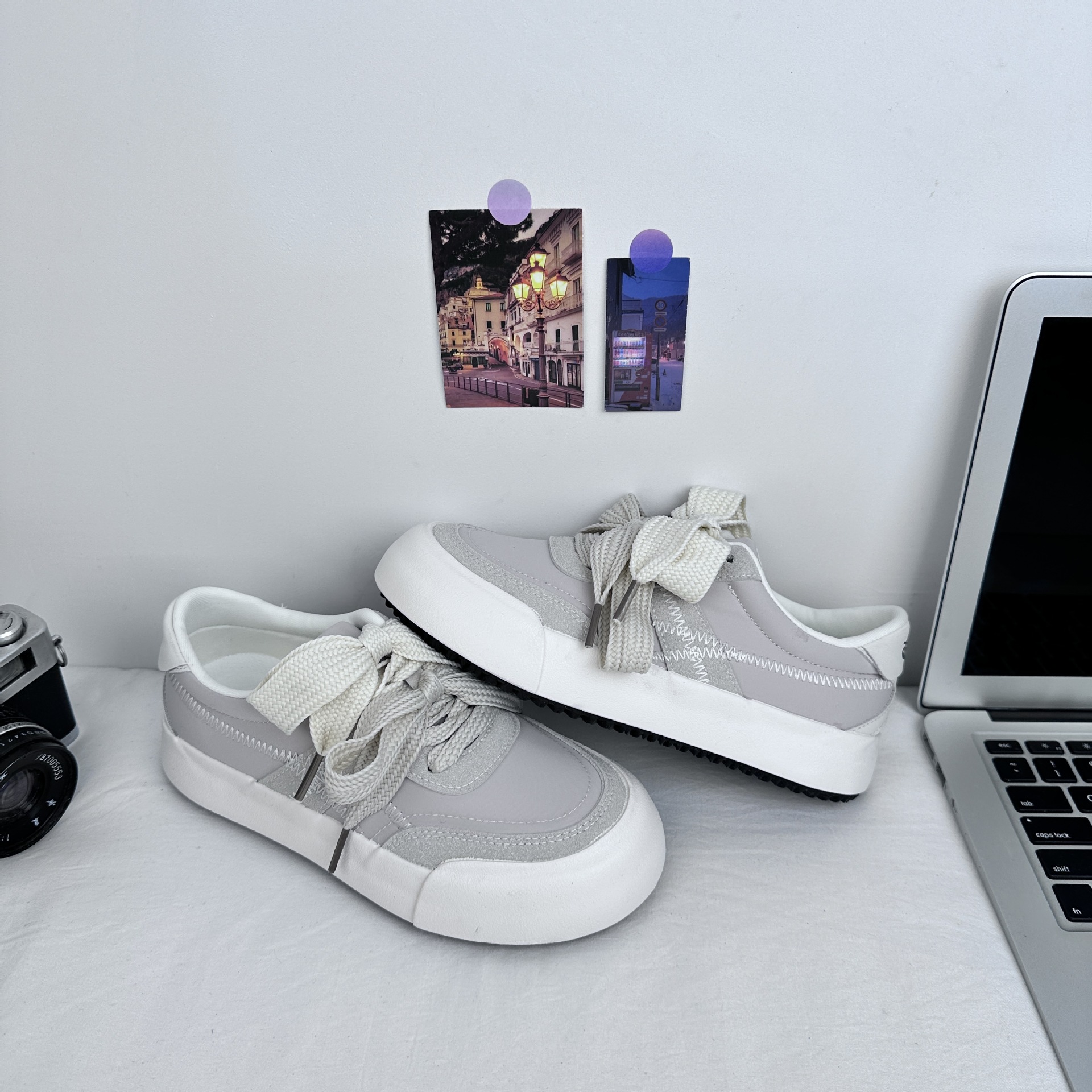 Nicho americano Zapatos de cuero en polvo de cuero compuesto universal mujeres in tide 2025 primavera nuevos zapatos de lona casuales suela gruesa 6604