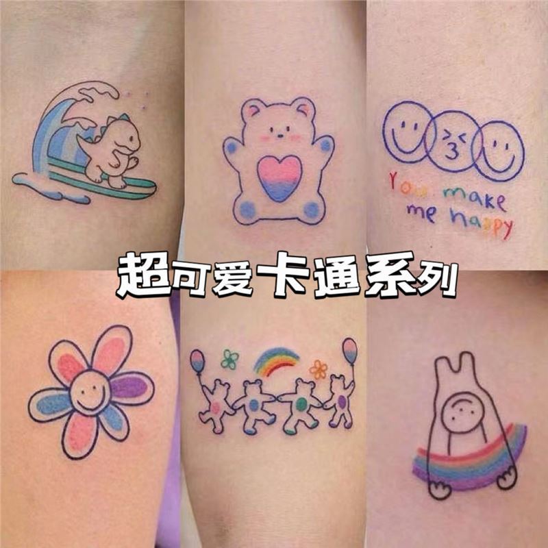 Super Cute and Fresh Colorful Cartoon Tattoo Stickers, Waterproof and Long-Lasting, Realistic Japanese and Korean Style for Women, Children's Tattoo Stickers Super Cute and Fresh Colorful Cartoon Tattoo Stickers, Waterproof and Long-Lasting, Realistic Japanese and Korean Style for Women, Children's Tattoo Stickers