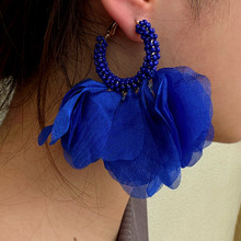 欧美跨境新款波西米亚风手作布艺流苏耳环 时尚夸张串珠耳饰批发