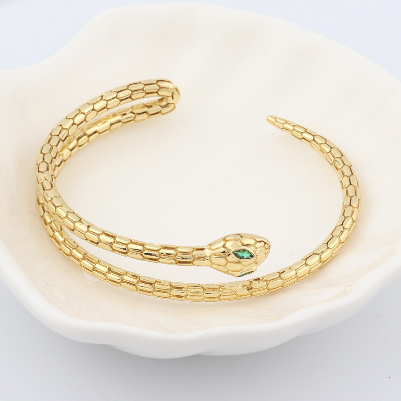 Retro Snake Copper Bangle Inlay Zircon Copper Bracelets