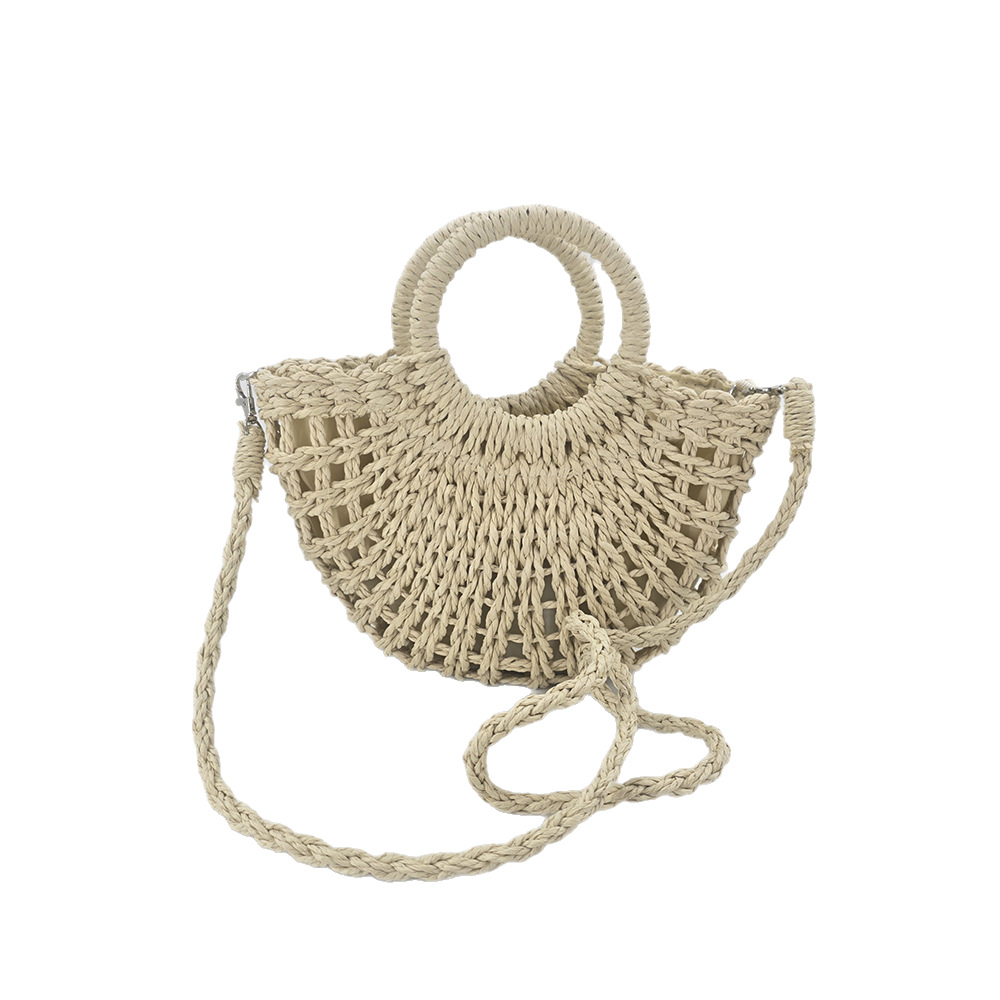 Openwork Woven Round Handle Mini Drawstring Bag 5