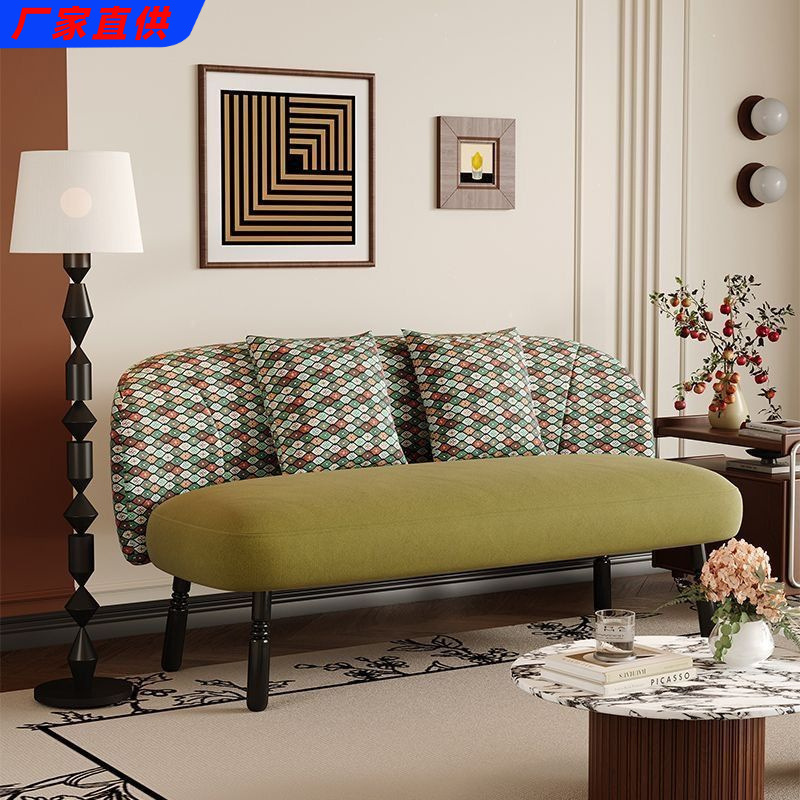 Trendy Retro French-Style Vintage Home Bedroom Clothing Store Light Luxury Floral Cotton Linen Straight Apartment Sofa