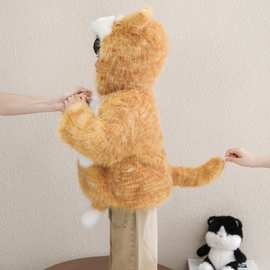 2025冬装新款可爱猫咪加绒加厚外套时尚兄妹姐弟装儿童尾巴毛毛衣