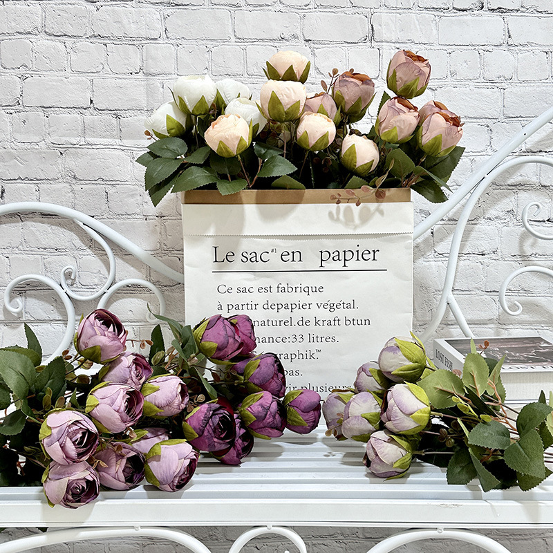 Nouveaux produits transfrontaliers simulant des roses de mariage 9 feuilles de thé Mei enduites de fausses fleurs dans le salon de la maison
