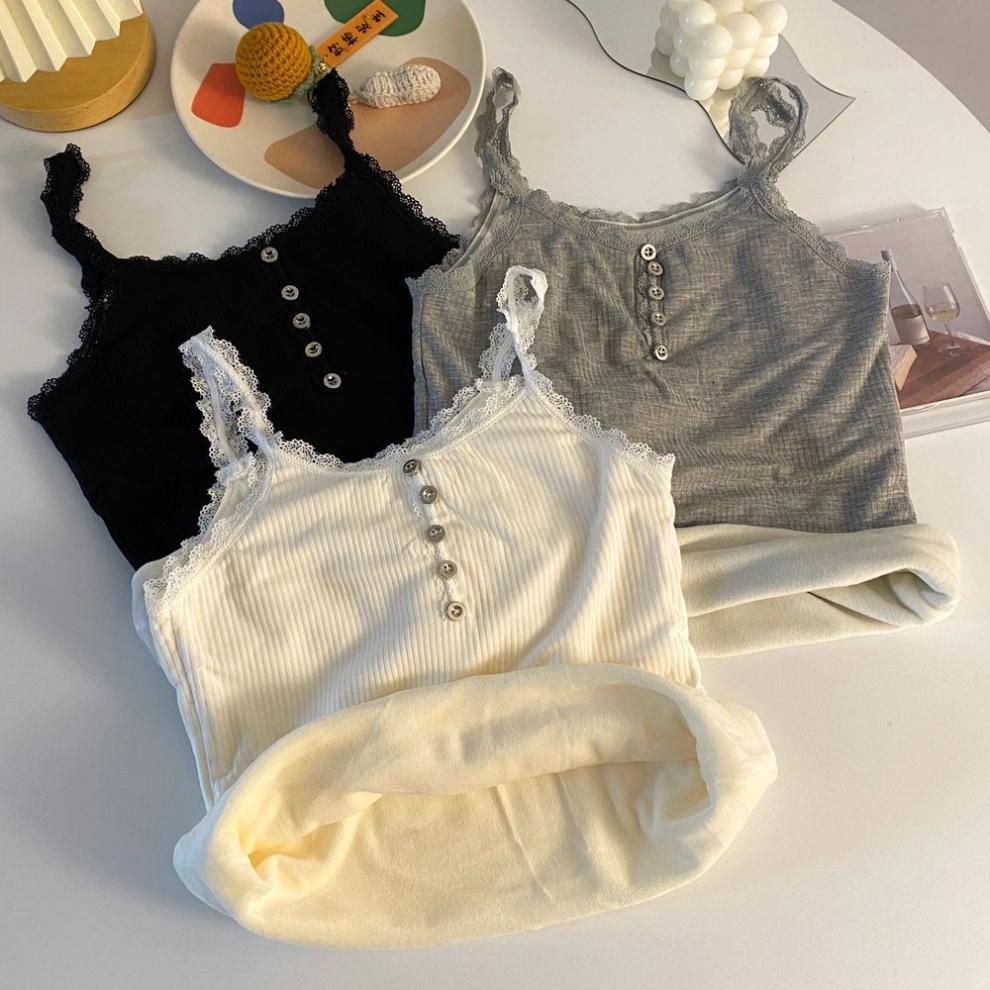 lace v-neck brace thermal vest fleece-lined thickened heat storage cold protection in autumn and winter inner wear outer wear thermal bottoming shirt women