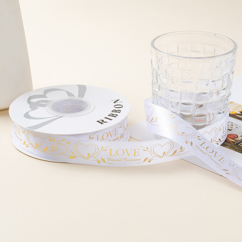 Estampado de oro amor cinta cinta de seda regalo embalaje regalo colorido pastel decoración cinta accesorios cinta de arco