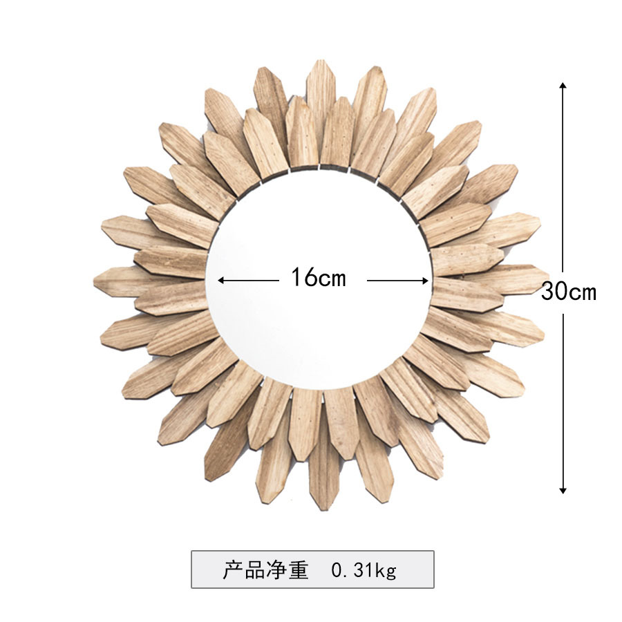 Espejo de pared decorativo de madera baño lavabo espejo cosmético B & B baño creativo espejo redondo foto Accesorios