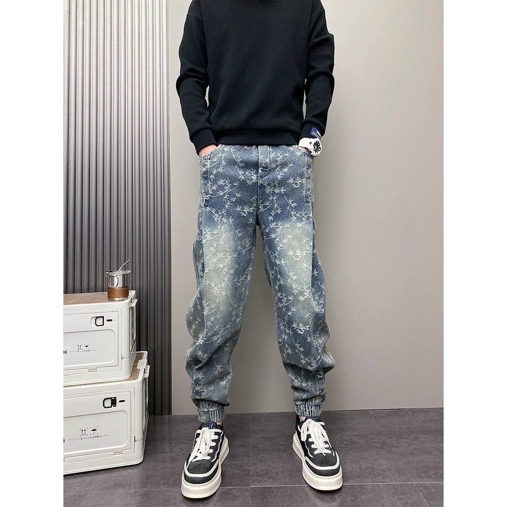 Thorn Jacquard Herrenjeans im trendigen High-Street-Stil für Frühling und Herbst – Retro-Look, gewaschen, ausgestellt, lange Hose im amerikanischen Stil_voghion.com