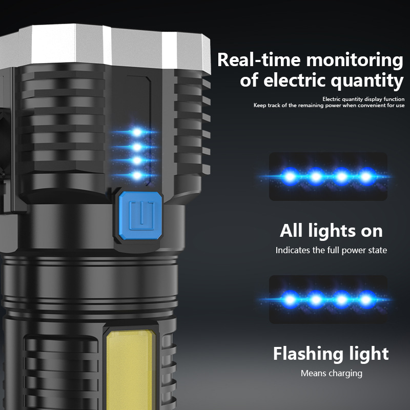Nueva linterna transfronteriza USB de carga con lámpara lateral hogar Led multifuncional lámpara portátil de plástico linterna