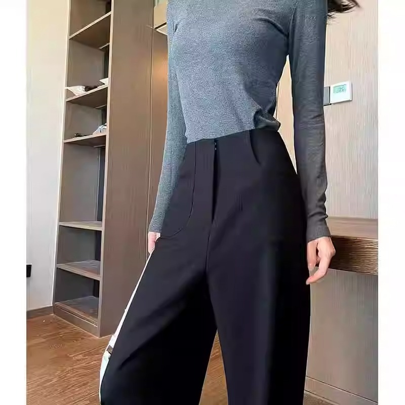 Pantalones de piernas anchas grises y negras, pantalones de trajes casuales, pantalones rectos estrechos, primavera y otoño de 2024