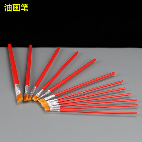 Oil paint brush red rod nylon hair oil paint brush watercolor gouache children's painting pen brush manufacturer wholesale