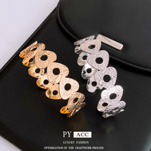 冷淡风心形镂空纹路开口手镯欧美个性百搭手环简约时尚手饰女批发