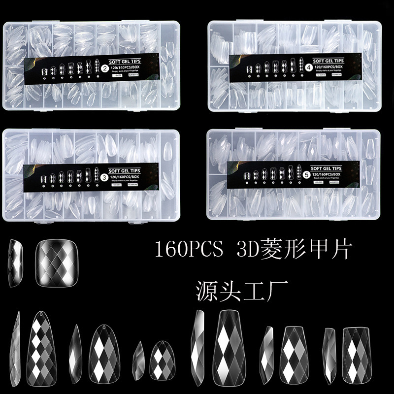 160 Pieces of Cross-Border 3D Rhombus-Shaped Nail Tips, Seamless and No Filing Required, Ballet Long Pointed Almond-Shaped Extension Fake Nail Patches 160 Pieces of Cross-Border 3D Rhombus-Shaped Nail Tips, Seamless and No Filing Required, Ballet Long Pointed Almond-Shaped Extension Fake Nail Patches