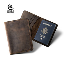 亚马逊复古疯马皮超薄男士护照皮夹旅行多功能随身携带真皮护照包