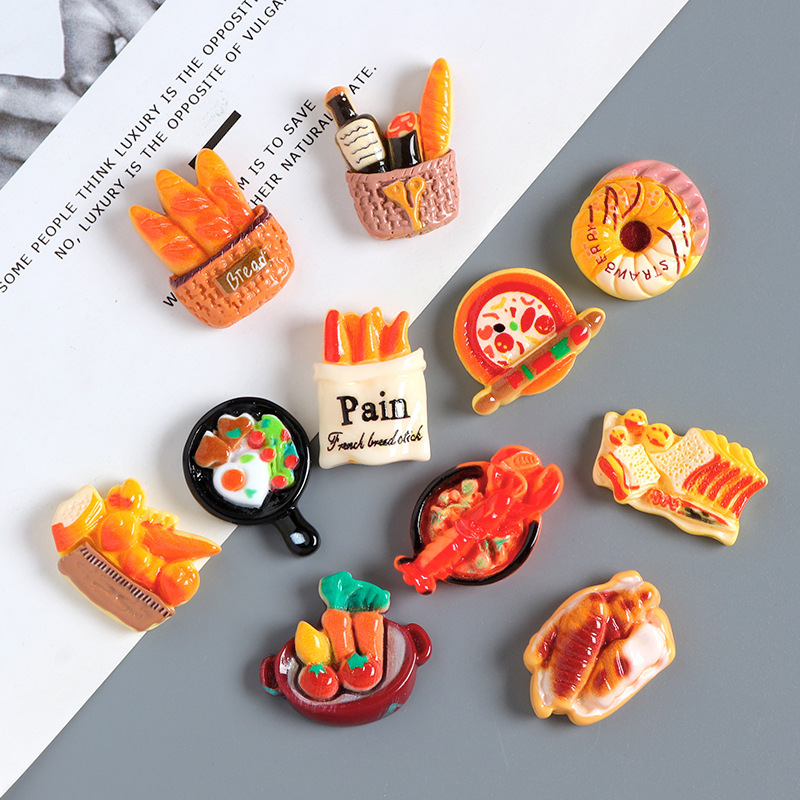 ミニチュアシミュレーション洋食おもちゃパン樹脂アクセサリー diy クリーム接着剤冷蔵庫マグネットヘアピン水カップパッチ素材|undefined