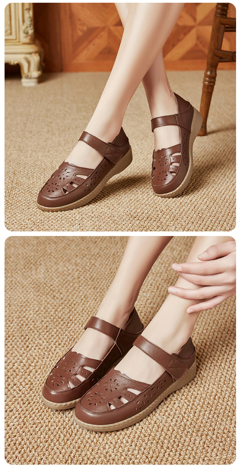 Sandal nữ quai chữ V đơn giản đế mềm da thật thoáng khí — Màu nâu chi tiết 26