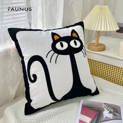 Nordic ins checkerboard living room bay window sofa cushion French cream style abstract geometric embroidery cotton pillowcase
