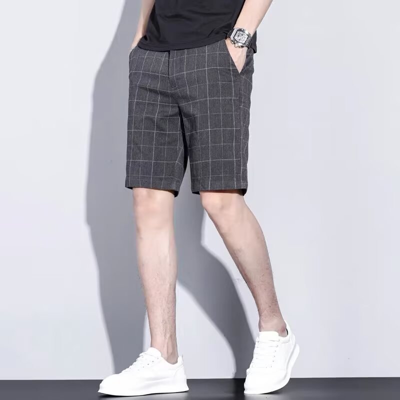 Pantalones de comercio exterior transfronterizos de verano delgados a rayas de cuadrícula para hombres 2025 verano nuevos pantalones cortos de tendencia