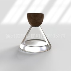 スポット卸売 50 ミリリットル透明香水瓶木製蓋ガラス瓶逆円錐形パゴダ型プッシュ式スプレー空ボトル