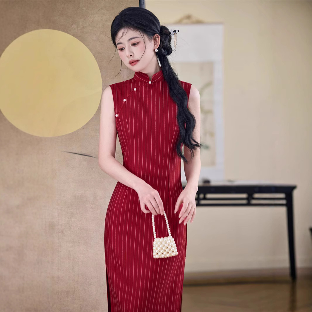 Red Sleeveless Cheongsam for College Entrance Examination to Send to the Republic of China Style Cheongsam 2025 Summer New New Chinoiserie Toast Dress for Daily Use