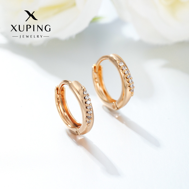 Arracadas Geométricas Circulares de Aleación de Cobre Bañada en Oro de 18K con Incrustaciones para Mujer image 3