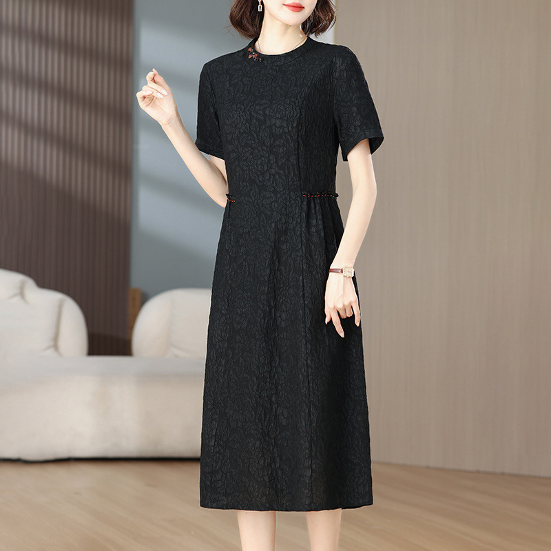 Premium Silk Dress for Women, 2026 Summer Fashion, Vintage Style, Elegant for Middle-Aged Moms, Xiangyun Silk Dress