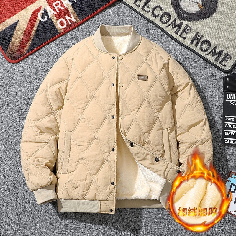 코튼 패딩 재킷 남자 겨울 다이아몬드 코튼 패딩 옷 느슨한 미국 스타일 인스 빈티지 야구 세트 커플의 코튼 패딩 코트 기모 두꺼운 재킷