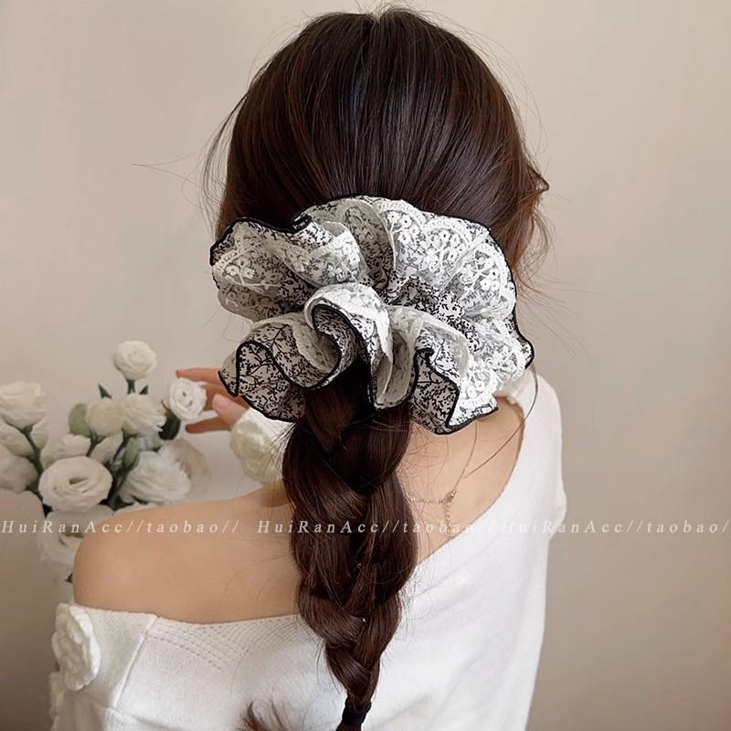 Flores frescas pequeñas anillo de cabello de intestino para mujeres 2025 nuevo delicado cordón de cabello de bola de encaje borde de cabello francés