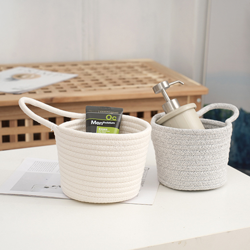 Hanging Cotton Cord Woven Storage Basket, Desktop Toy Snack Storage Hanging Basket, Bedside Miscellaneous Wall Mount Basket