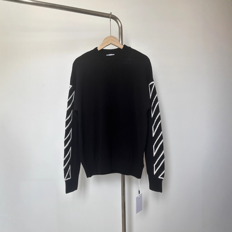 Cross-Border Correct Version of Off Ow Autumn and Winter New Letter Arrow Knitwear Round Neck Knitwear Couple Style One Piece