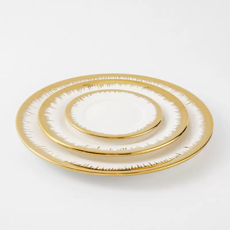 外贸出口欧式电镀金陶瓷盘金边扫金餐具套装家用餐盘库存批发