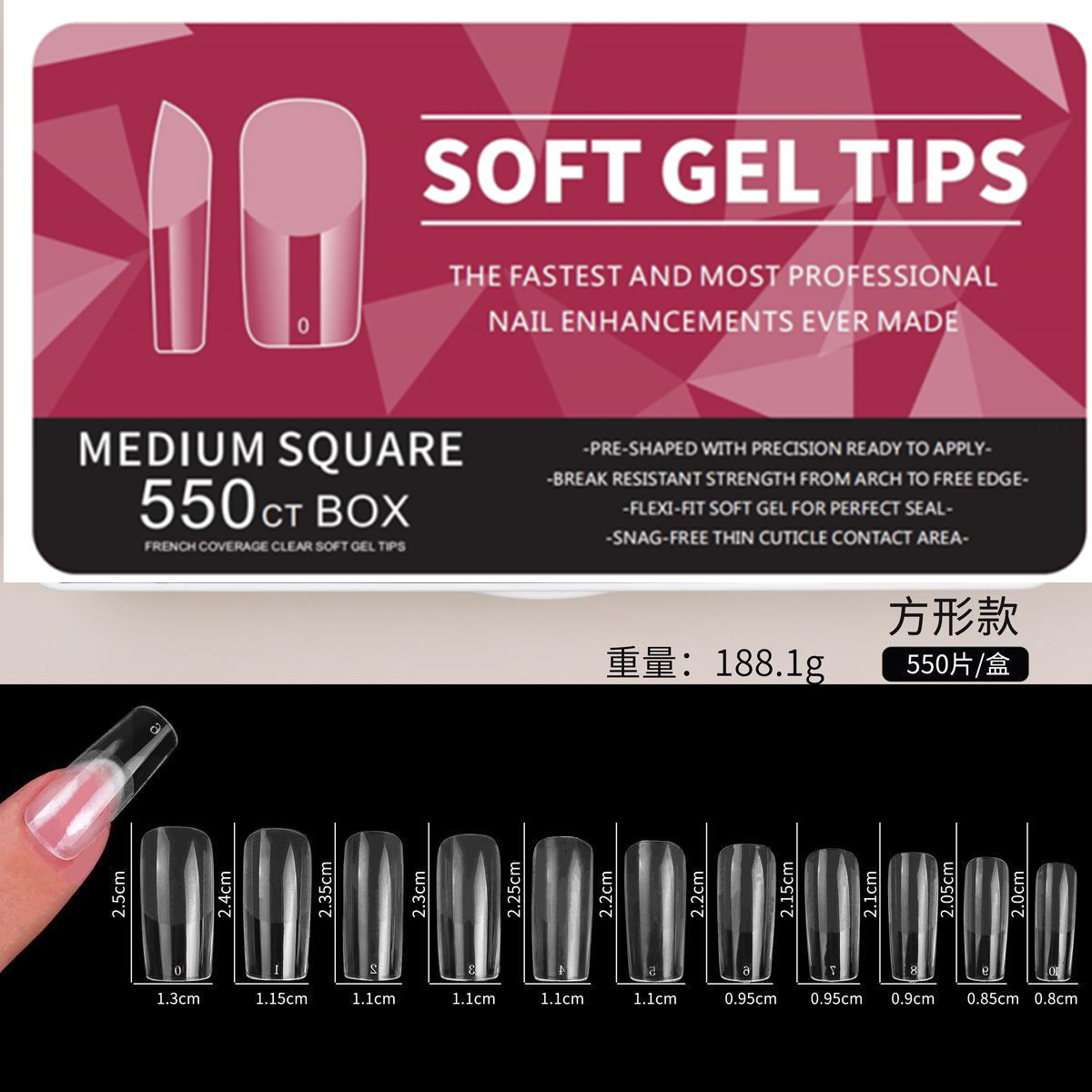 Amazon porcelana caja blanca esmalte de uñas ultra-delgada sin costuras esmerilado gota de agua larga almendra tallado libre esmalte de uñas 550 piezas/caja