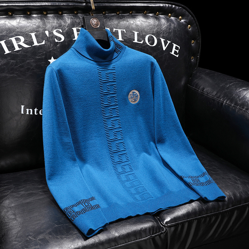 2025 Winter New Korean Style Slim Fit Men's Fashion Turn-Down Collar High Collar Thickened Sweater Men's Knitwear Sweater