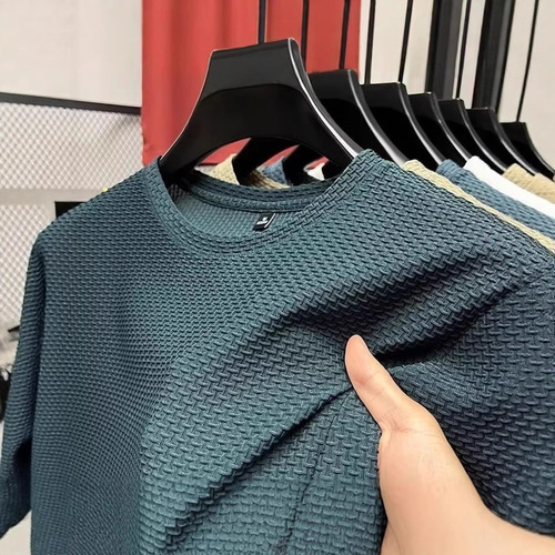 Men's Ice Silk Quick Dry T-Shirt Summer Short Sleeve Mesh Breathable Exercise Top for Running - Large Size