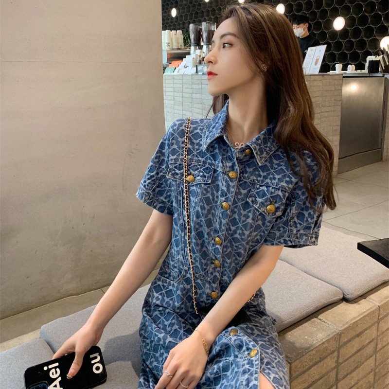 牛仔连衣裙女设计感2025夏季新款时尚高级气质复古收腰裙子|undefined