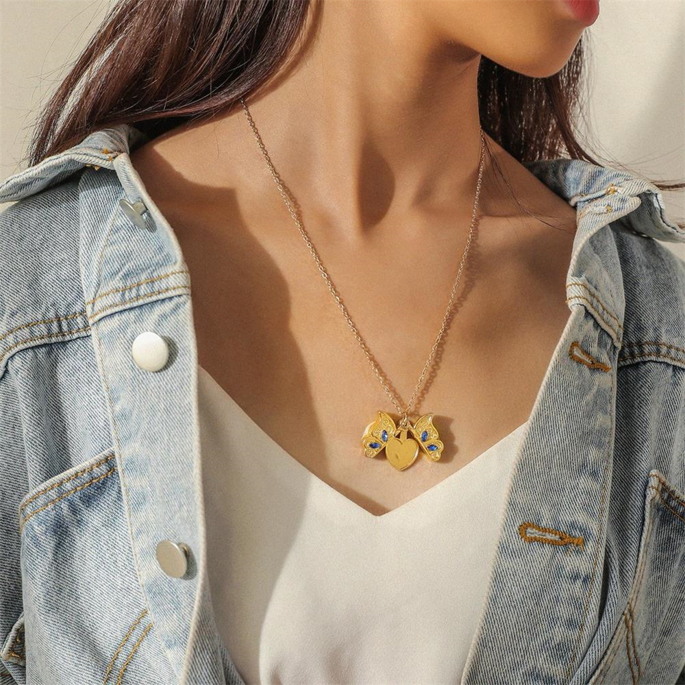 18g Weight Rhinestones Inlay Material Pendant Necklace Classification cable chain Chain Type 1 Piece Quantity Daily, Street Occasion Alloy Material Letter, Heart Shape, Butterfly Pattern Women's Gender Inlay Design Sweet, Simple Style Style Sweet Simple Style Letter Heart Shape Butterfly Alloy Inlay Rhinestones Women's Pendant Necklace 3