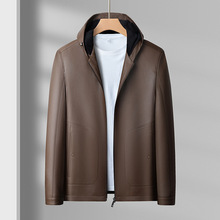 秋冬季款连帽领男士皮衣夹克加绒皮夹克中青年男士带帽皮衣外套