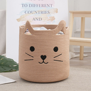 Cute cartoon cat brown kitten large capacity storage basket ear handle household goods storage basket laundry basket