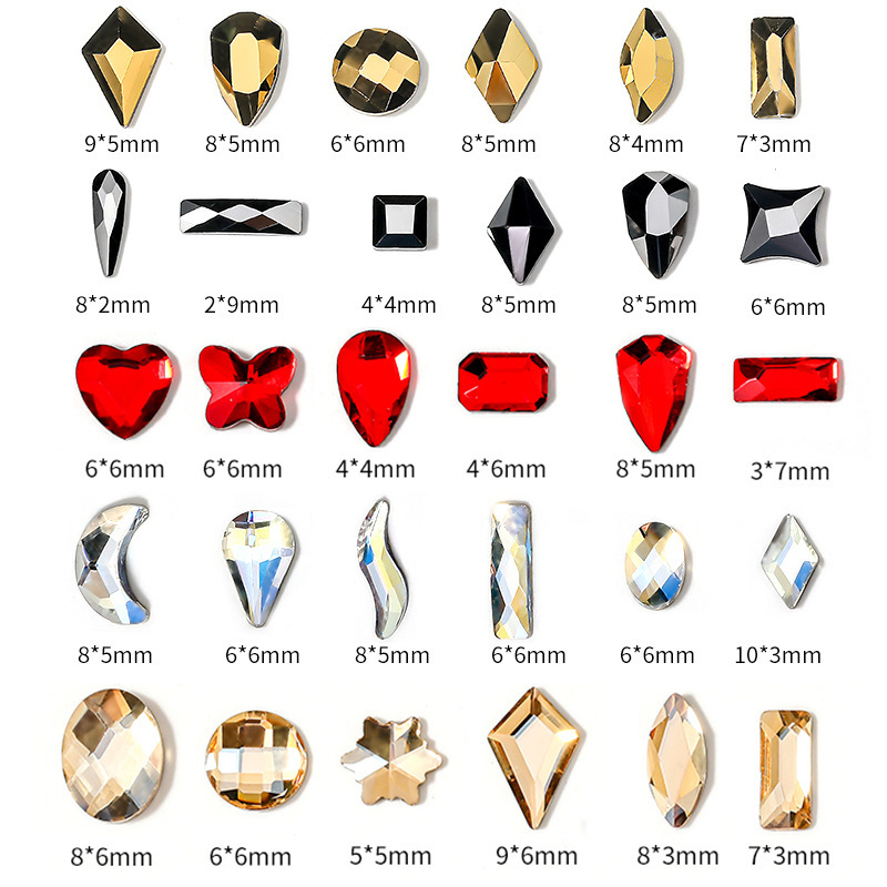 Accesorios de diamantes de uñas transfronterizos 12 traje de rejilla en caja plana de forma especial de diamantes de imitación de color de cristal de diamante pegatinas de joyería de uñas