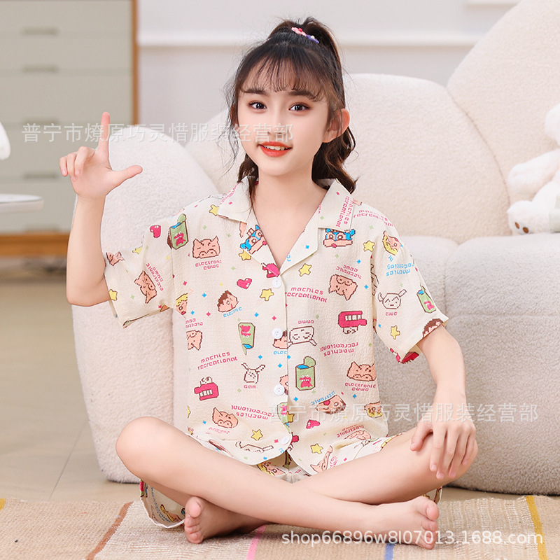 Bebé nuevo pijama niñas niños verano nuevo estilo de mangas cortas lápiz corto nuevo conjunto de ropa de espuma para el hogar