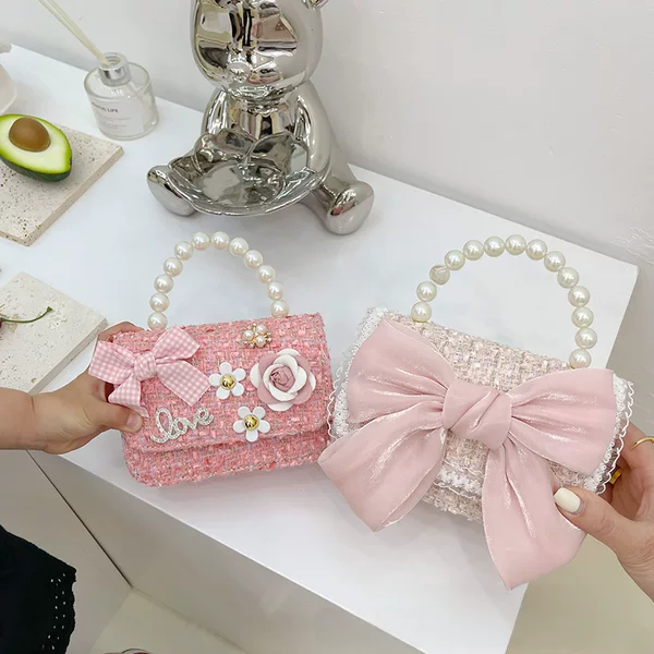 New Children's Fashion Chanel Style Princess Elsa Bag Little Girl Pearl Portable Crossbody Bag Mobile Phone Internet Red Bag